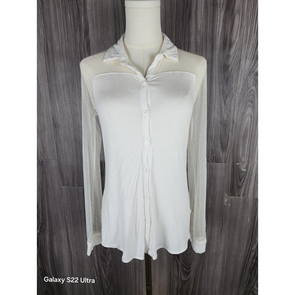 Princess Vera Wang Chic Sheer Long Sleeve Button-Up Shirt Sz Small